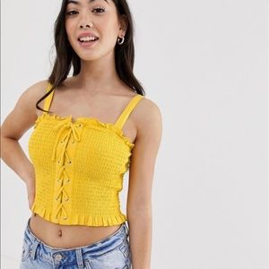 Petite stripe shirred cami in yellow